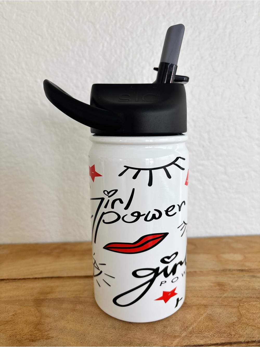 Lil SIC 12 oz Water Bottle Girl Power White Stainless Steel Kids Insulated Cup